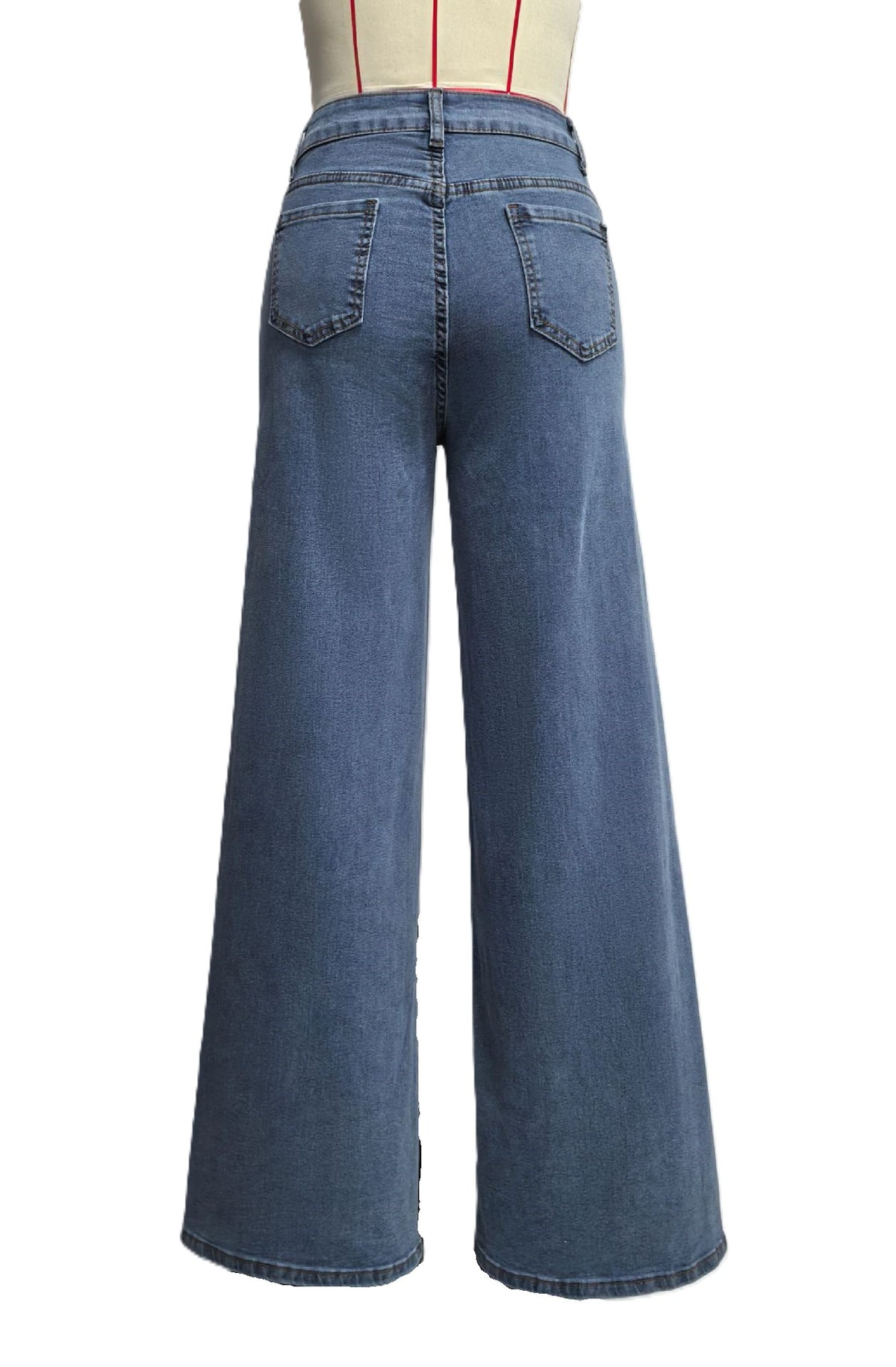 Heart Patch Wide Leg Denim Jeans - Blue - 2
