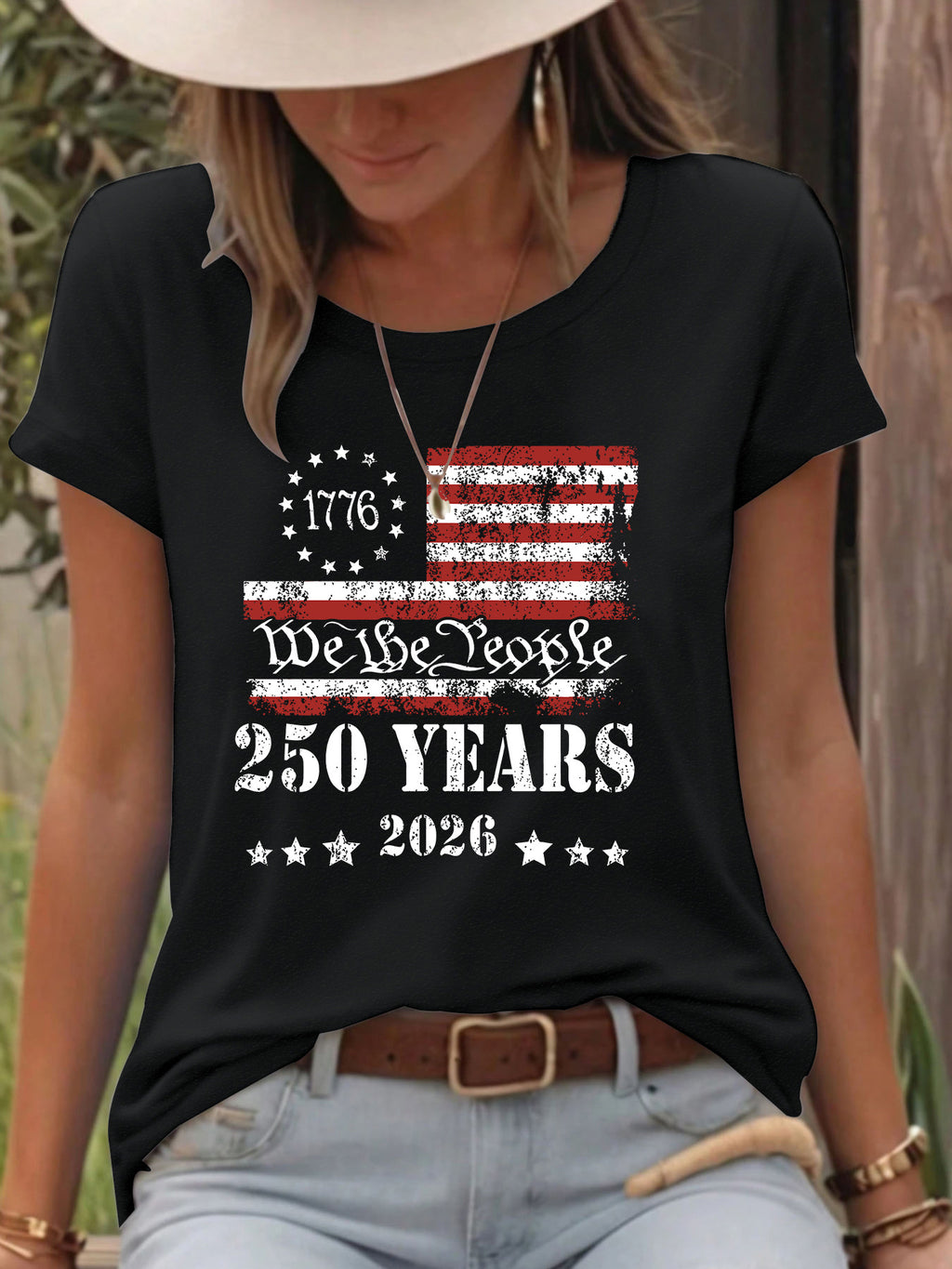 We The People Distressed Flag Graphic Tee - Black