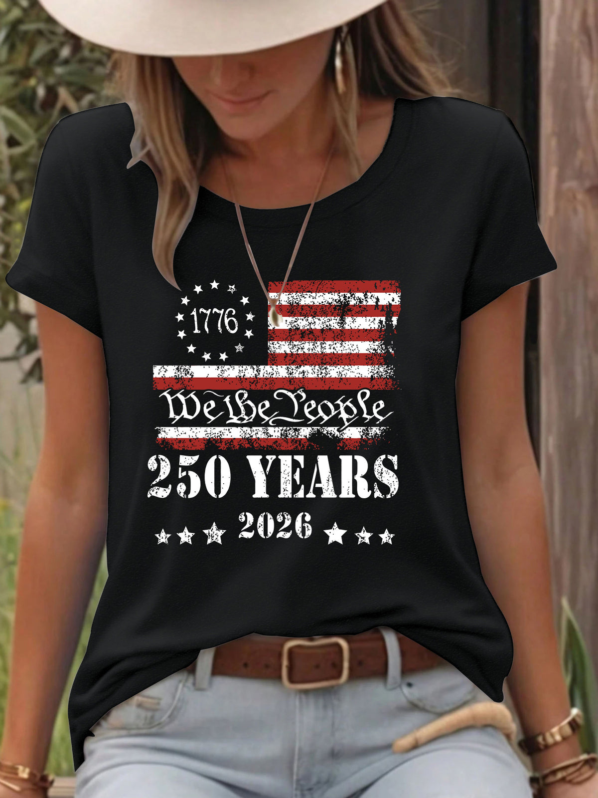 We The People Distressed Flag Graphic Tee - Black