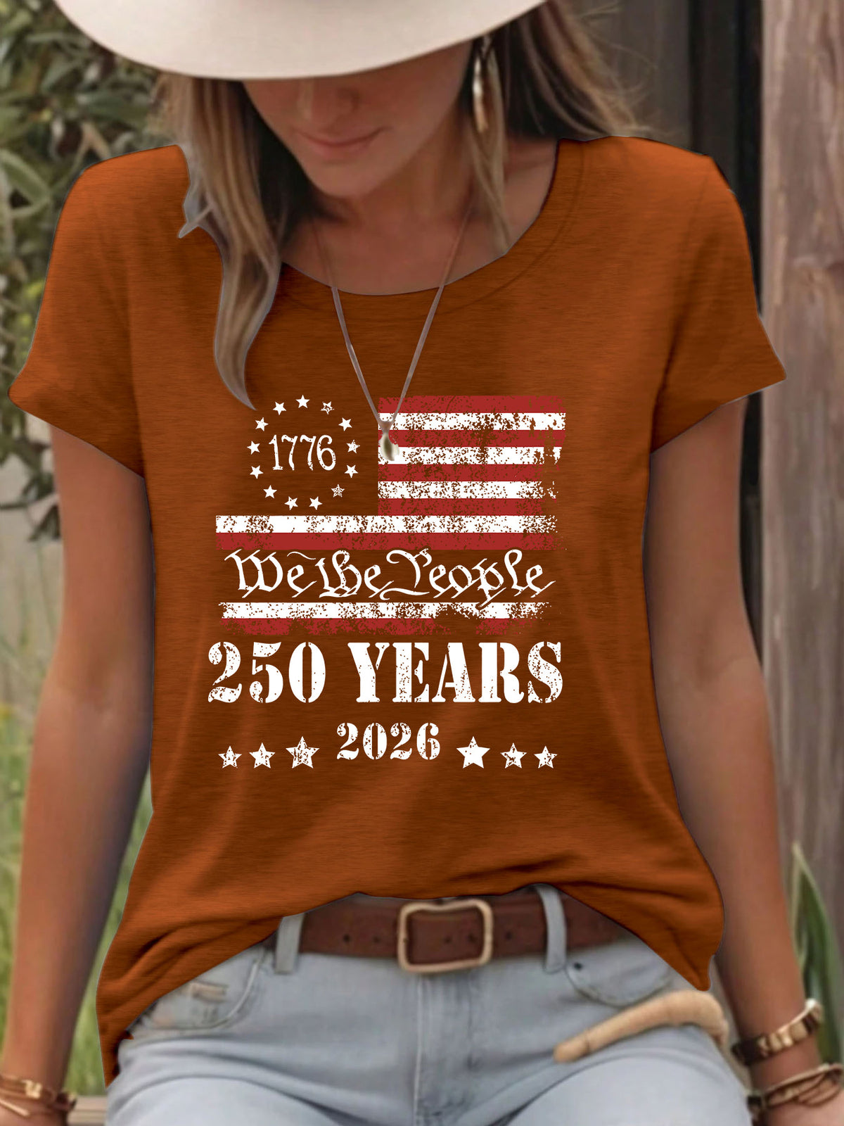We The People Distressed Flag Graphic Tee - Brown