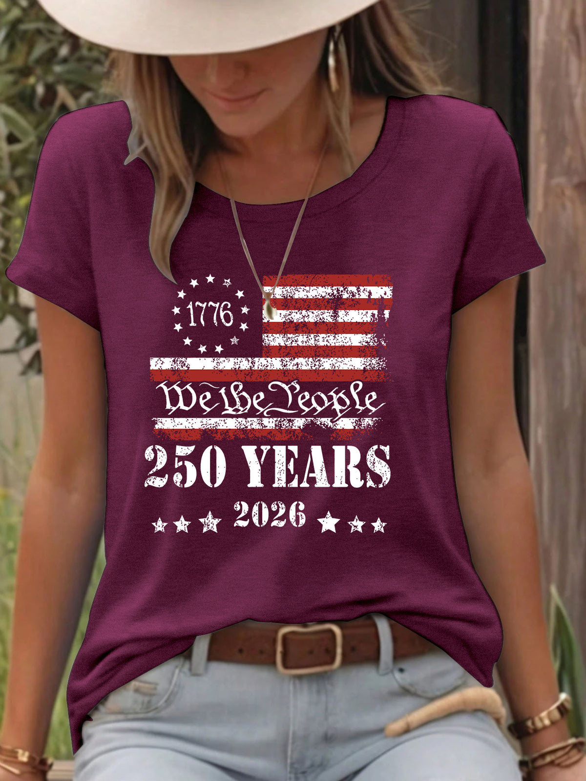 We The People Distressed Flag Graphic Tee - Purple