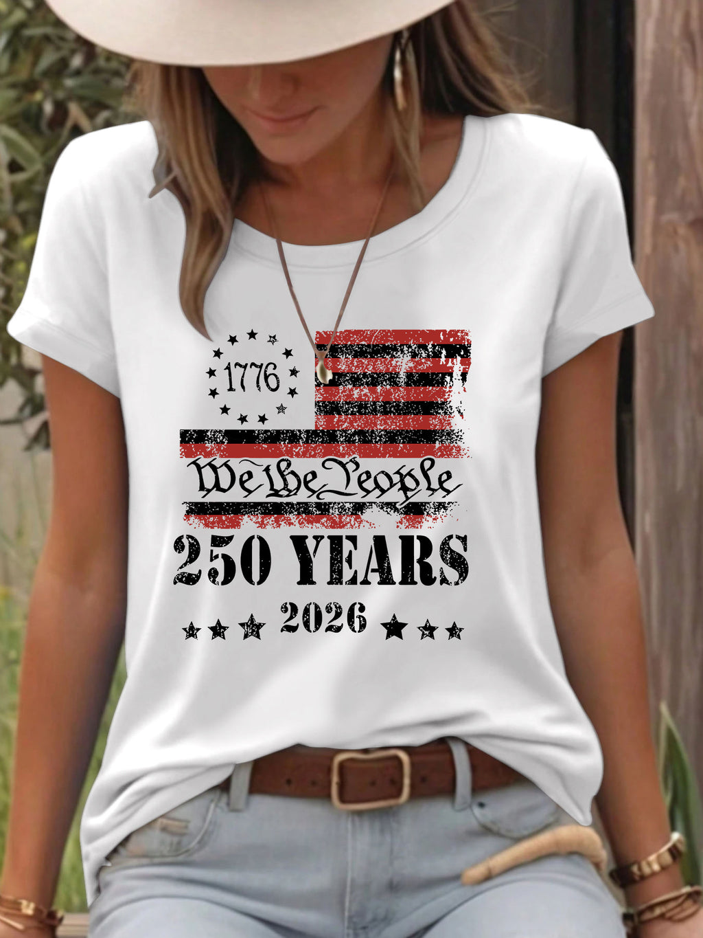We The People Distressed Flag Graphic Tee - White