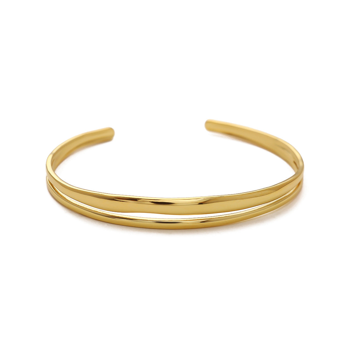 Double Band Beaded Bar Cuff Bracelet - Gold-1
