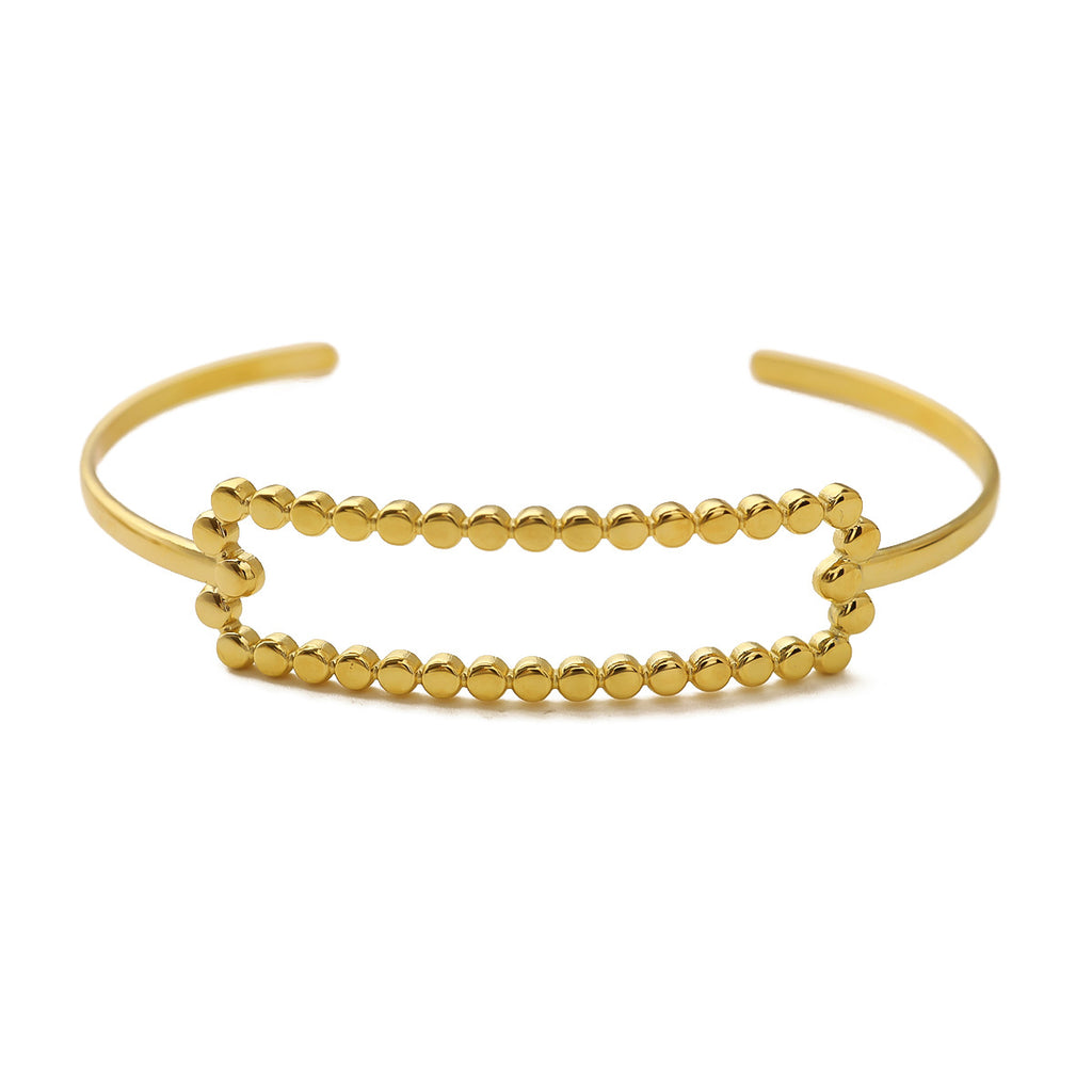 Double Band Beaded Bar Cuff Bracelet - Gold-2