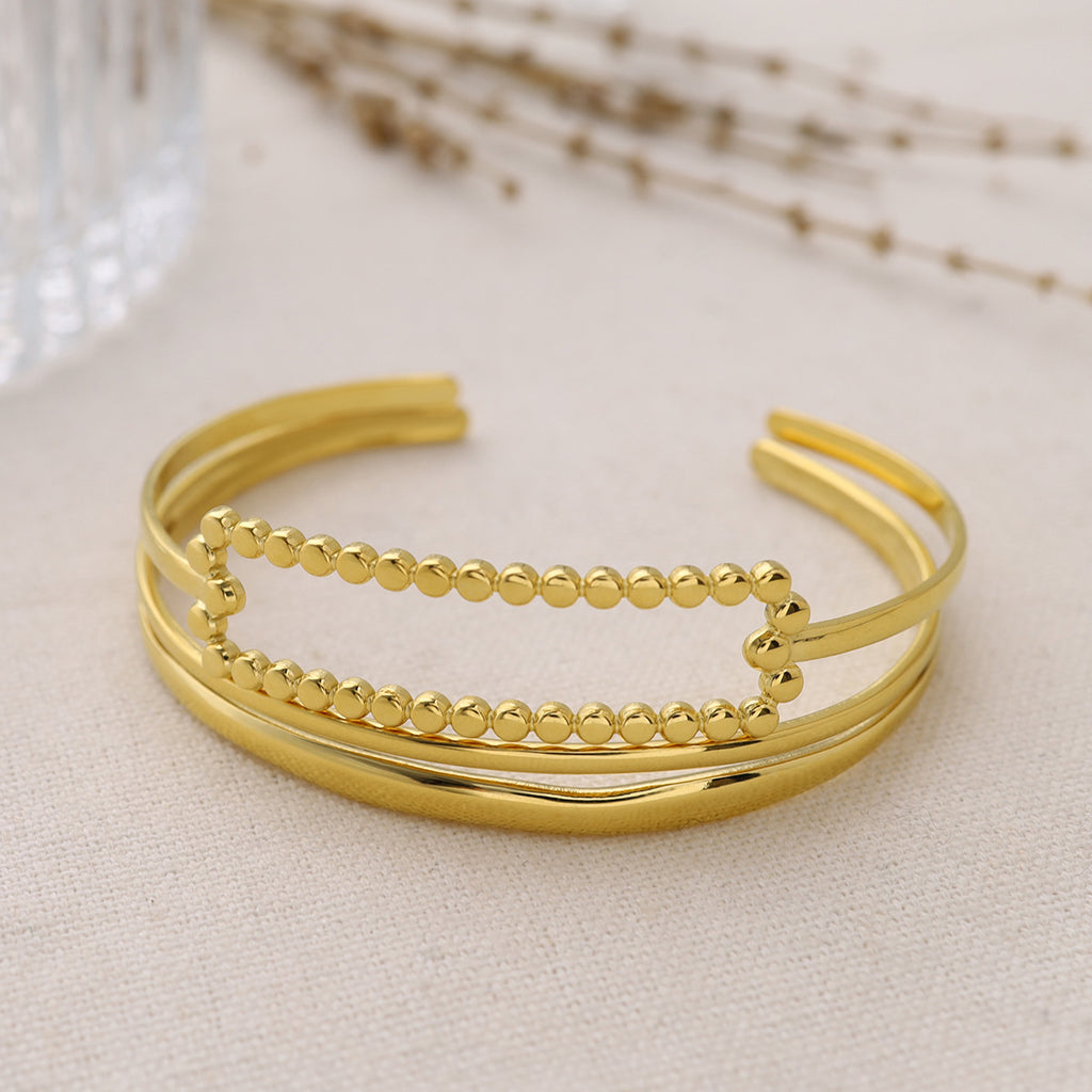 Double Band Beaded Bar Cuff Bracelet