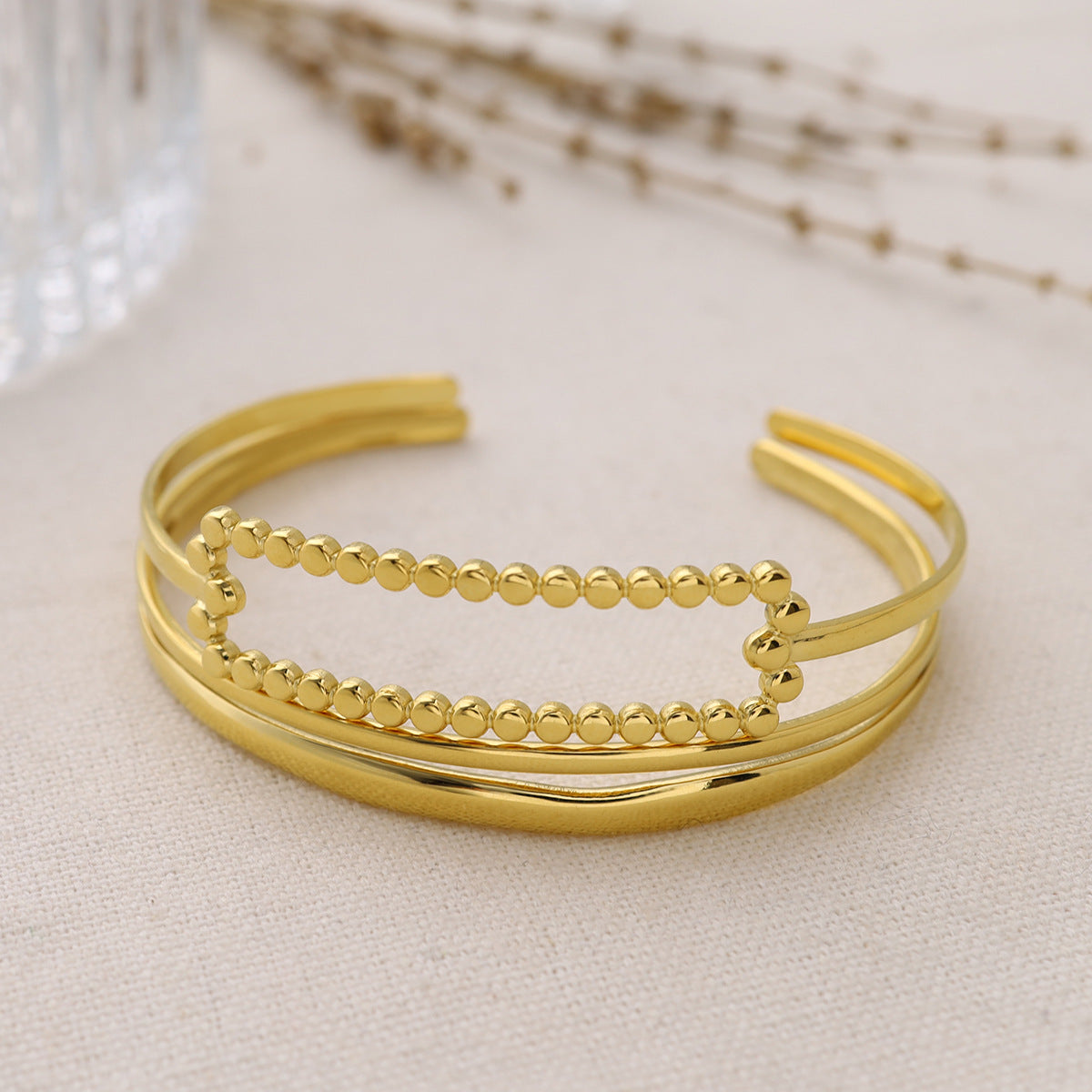 Double Band Beaded Bar Cuff Bracelet