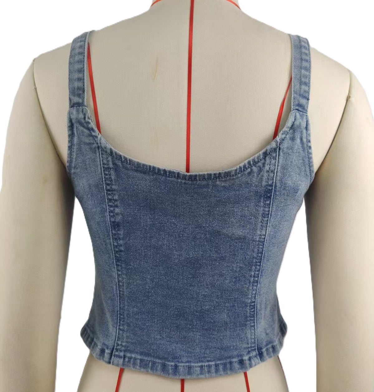 Zip Front Denim Corset Camisole Top - Blue - 2