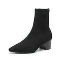 Pointed Toe Knit Sock Ankle Boots - Black