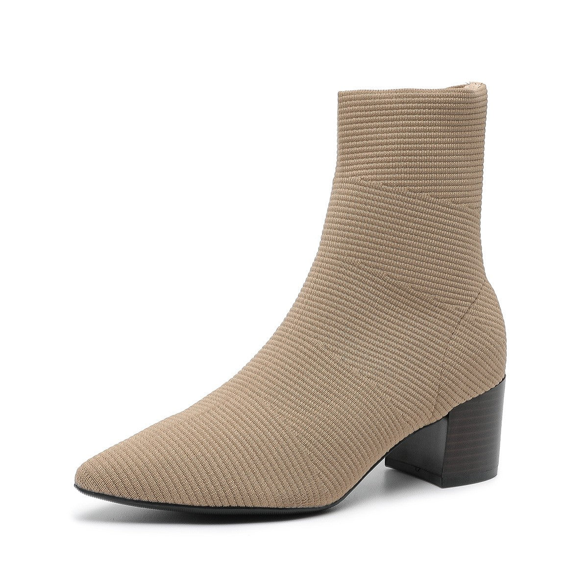 Pointed Toe Knit Sock Ankle Boots - Taupe