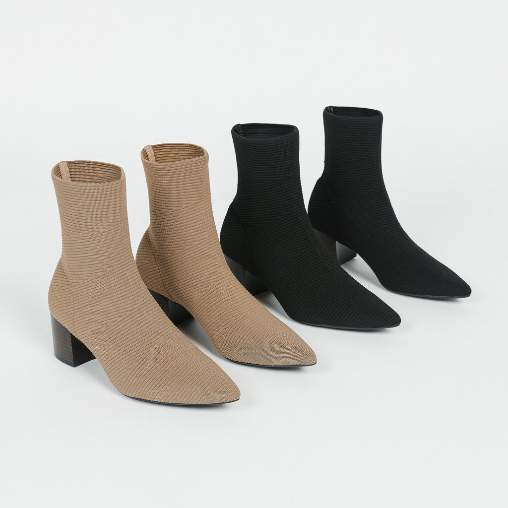 Pointed Toe Knit Sock Ankle Boots