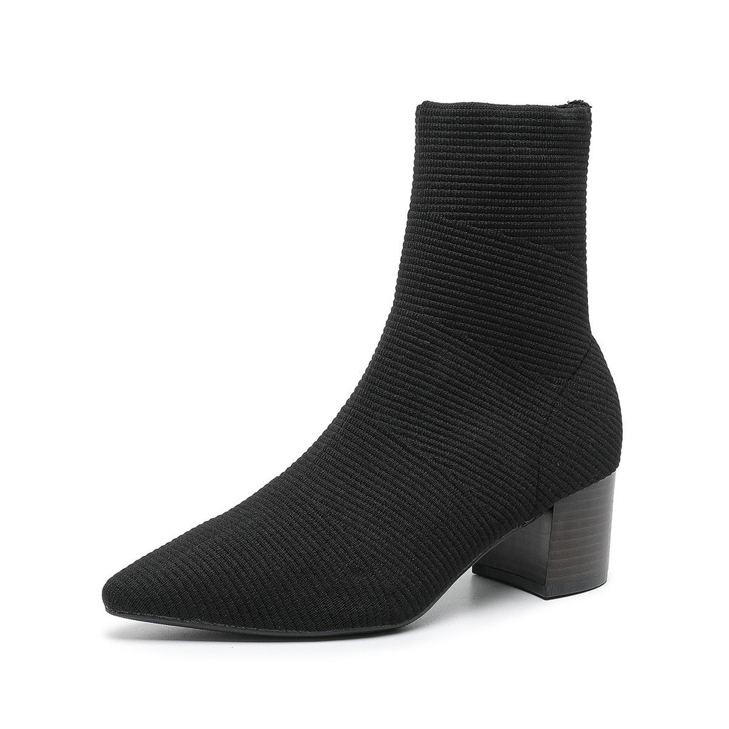 Pointed Toe Knit Sock Ankle Boots