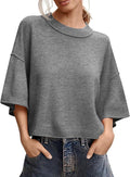 Oversized Half-Sleeve Knit Top with a Cosy Mock Neck - Grey