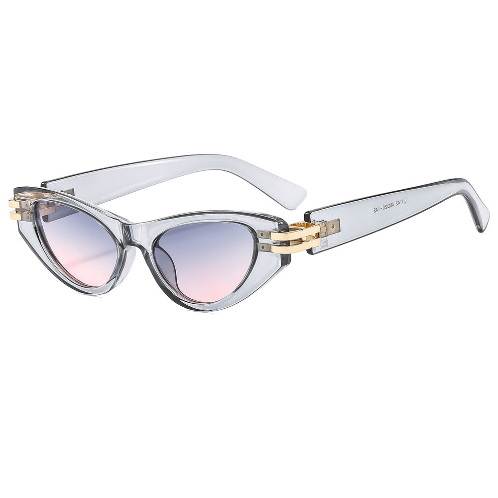 Slim Cat Eye Sunglasses With Gold Bar - Grey