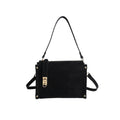 Distressed Faux Leather Shoulder Bag with Turn Lock - Black