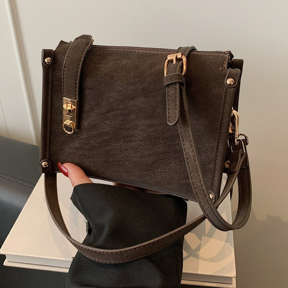 Distressed Faux Leather Shoulder Bag with Turn Lock