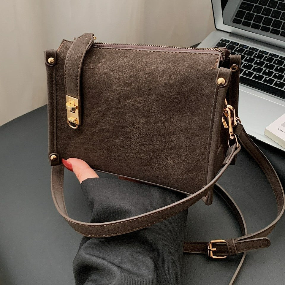 Distressed Faux Leather Shoulder Bag with Turn Lock