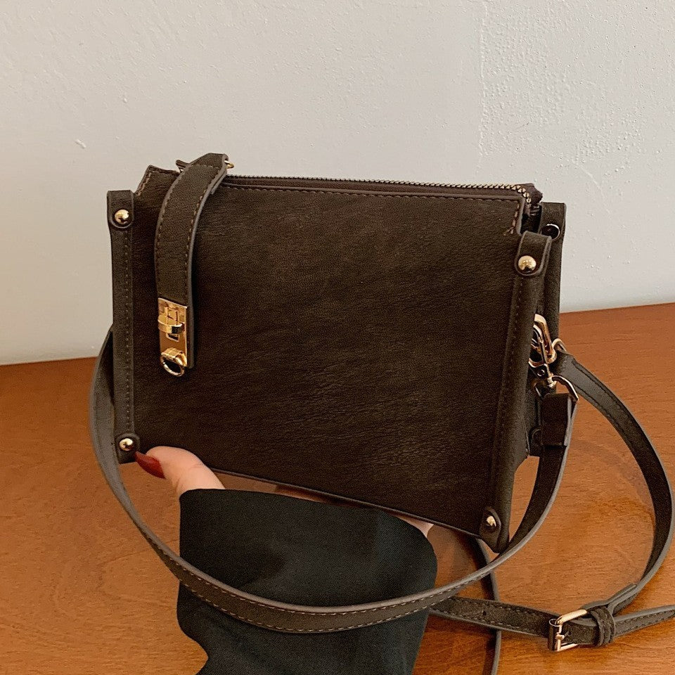 Distressed Faux Leather Shoulder Bag with Turn Lock