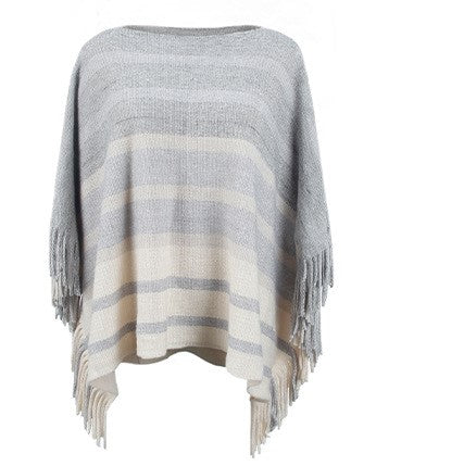 Ombre Stripe Fringe Poncho Cape - Apricot