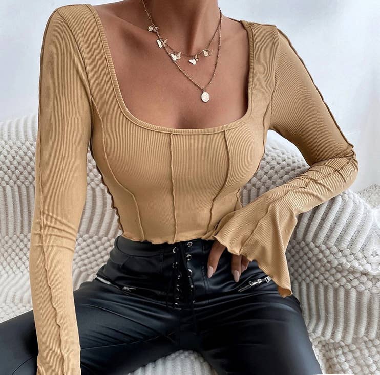 Square Neck Tie Back Crop Knit Top