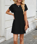 Jacquard Round Neck Pocket Dress - Black