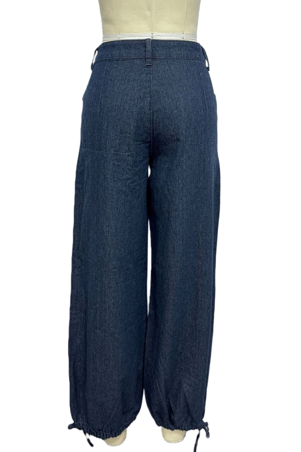 High Waist Balloon Jeans With Ankle Ties - DarkBlue - 2
