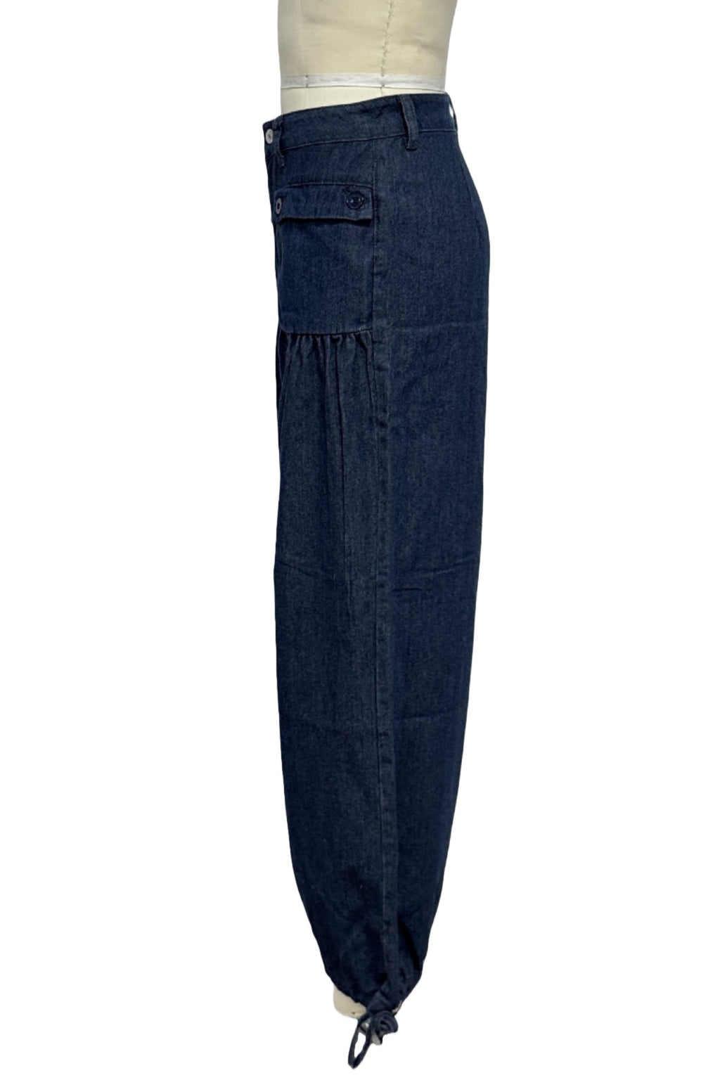 High Waist Balloon Jeans With Ankle Ties - DarkBlue - 3