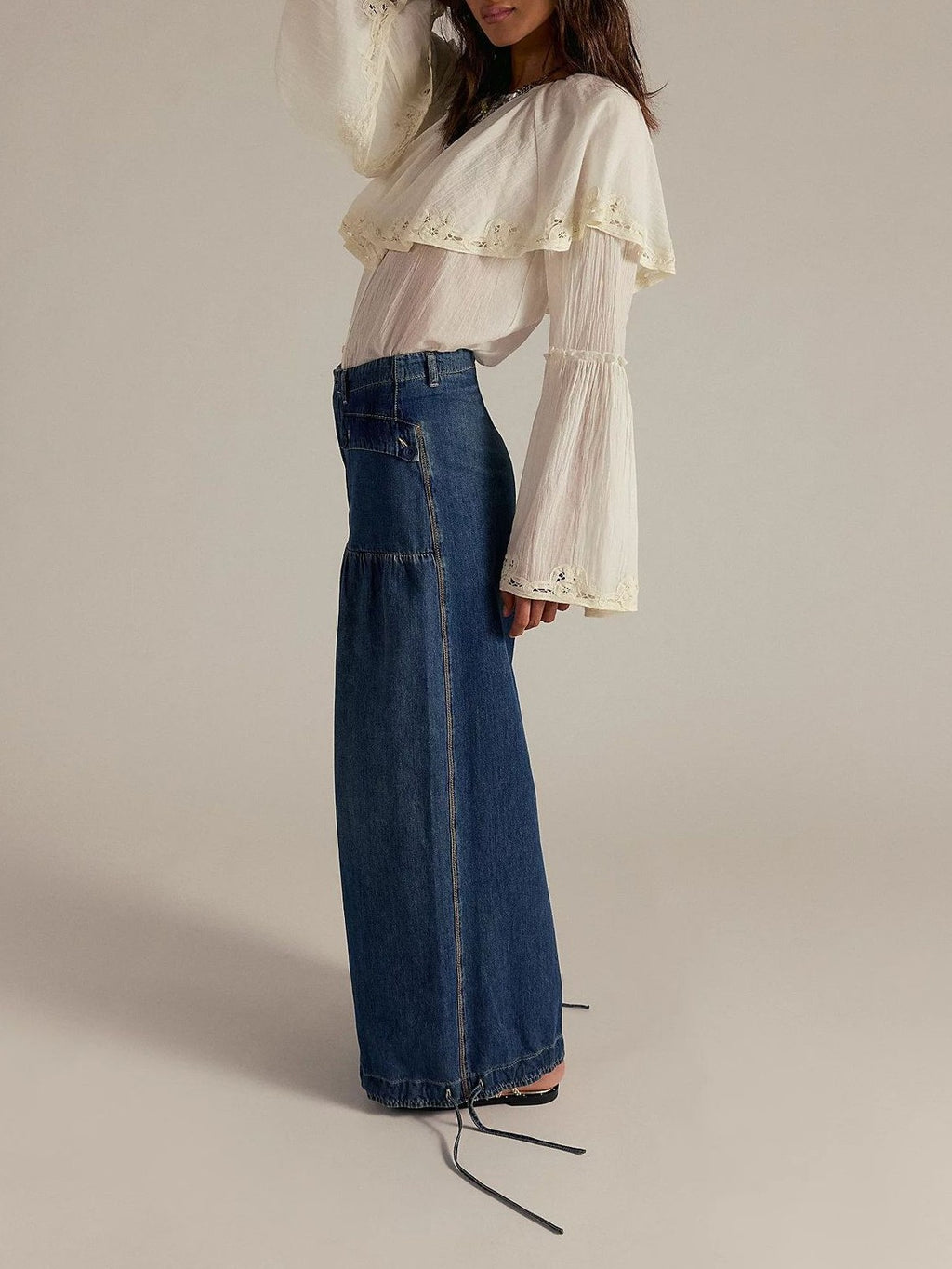 High Waist Balloon Jeans With Ankle Ties - DarkBlue - 6