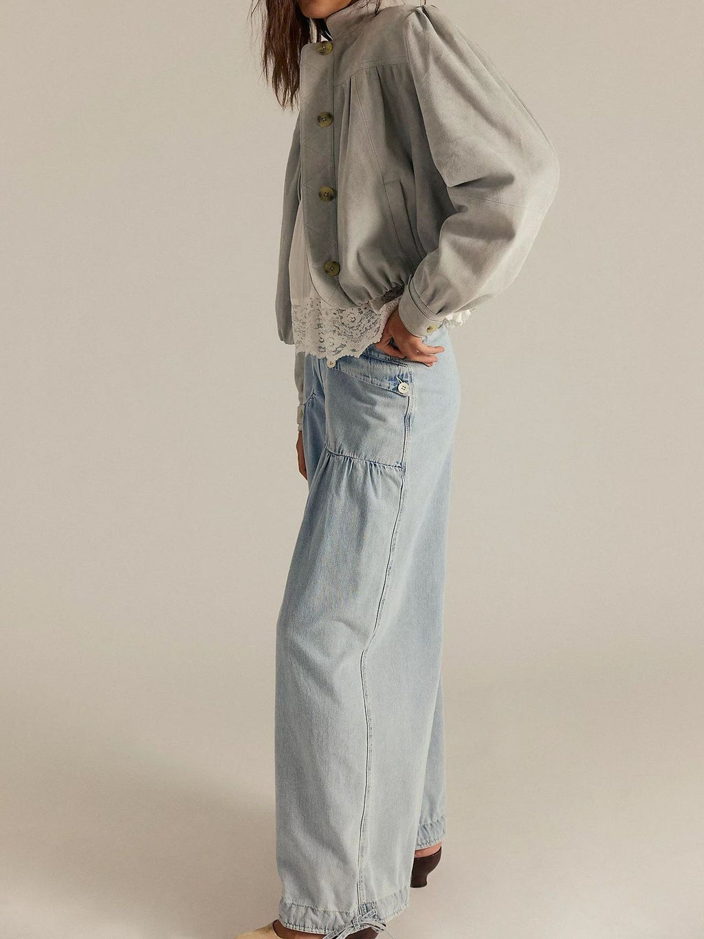 High Waist Balloon Jeans With Ankle Ties - LightBlue - 3