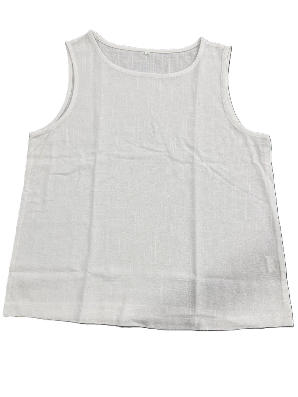Linen Blend Relaxed Sleeveless Tank Top - White