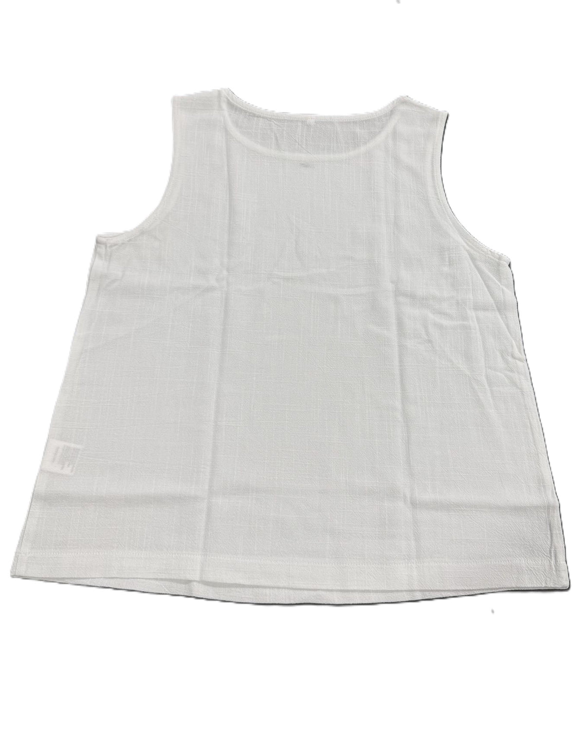 Linen Blend Relaxed Sleeveless Tank Top - White - 2