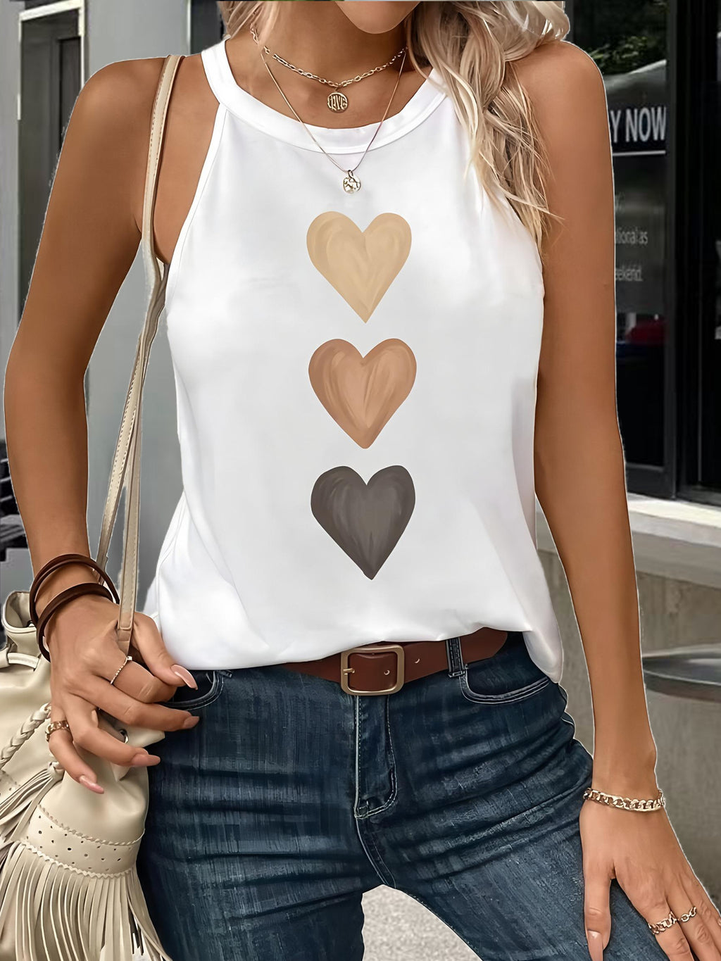 Three Hearts Graphic Racerback Cami Top - White - 1