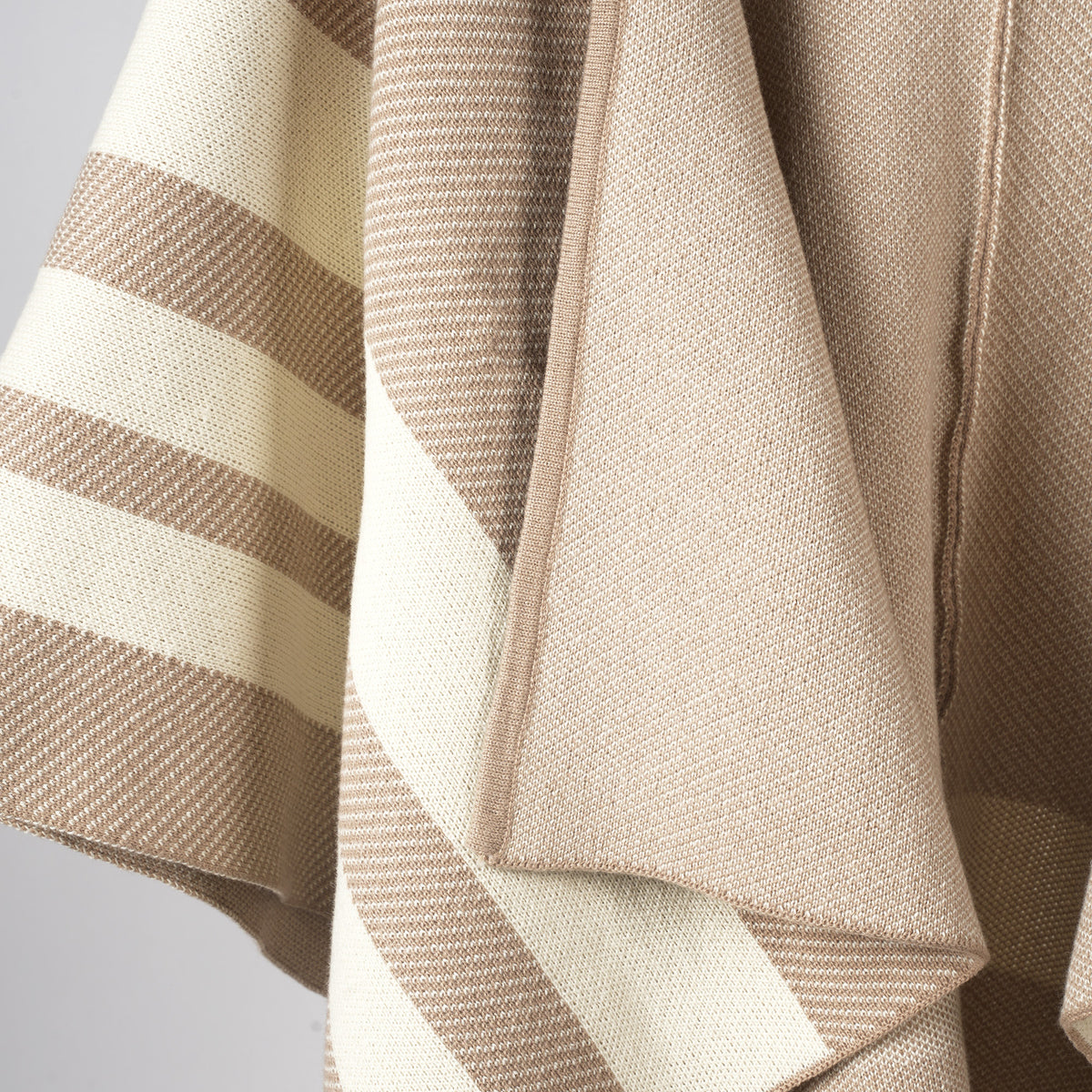 Striped Border Knit Poncho Shawl Cape - Apricot - 2