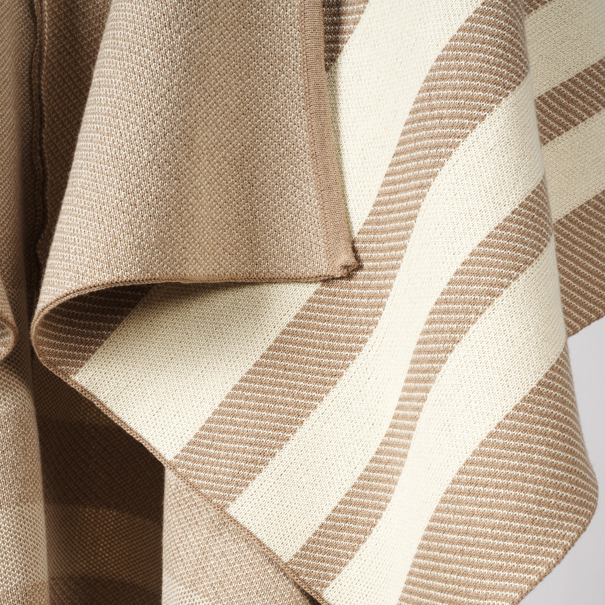 Striped Border Knit Poncho Shawl Cape - Apricot - 3