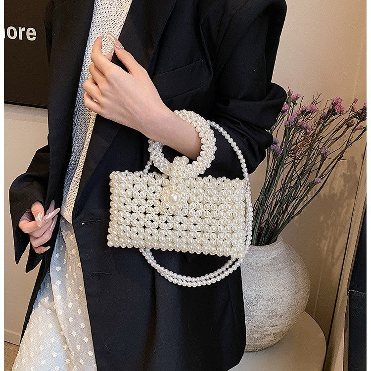Pearl Beaded Ring Handle Mini Bag