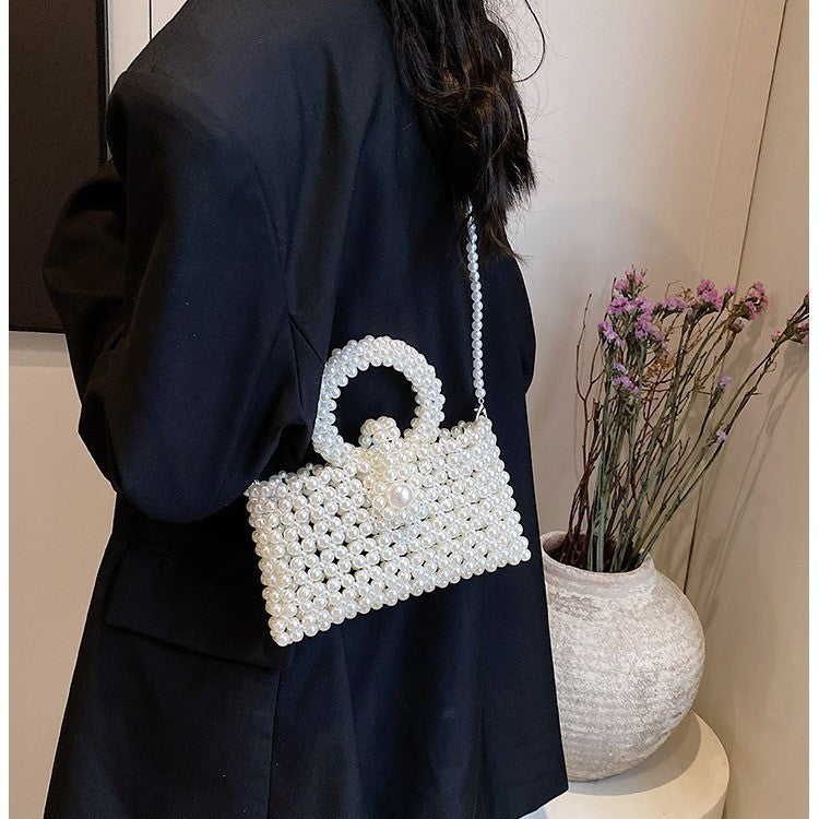 Pearl Beaded Ring Handle Mini Bag
