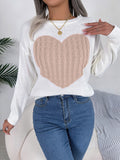 Cable Knit Heart Crewneck Sweater - Pink