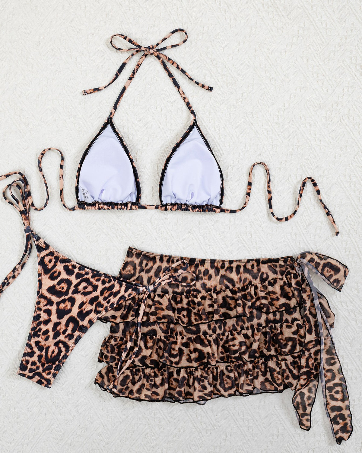 Leopard Print Halter Bikini and Skirt Set - Leopard - 1