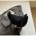 Faux Suede Half Moon Shoulder Bag with Knotted Strap - Black