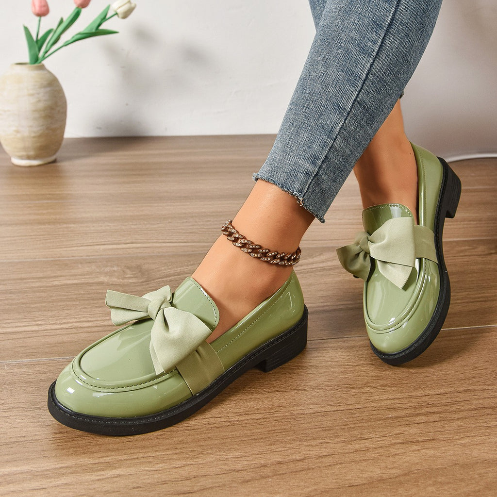 Patent Satin Bow Chunky Sole Loafers