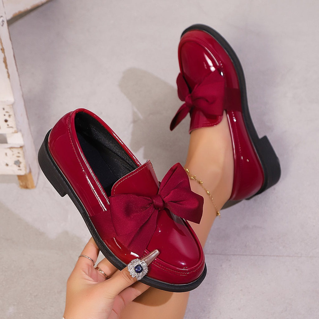 Patent Satin Bow Chunky Sole Loafers