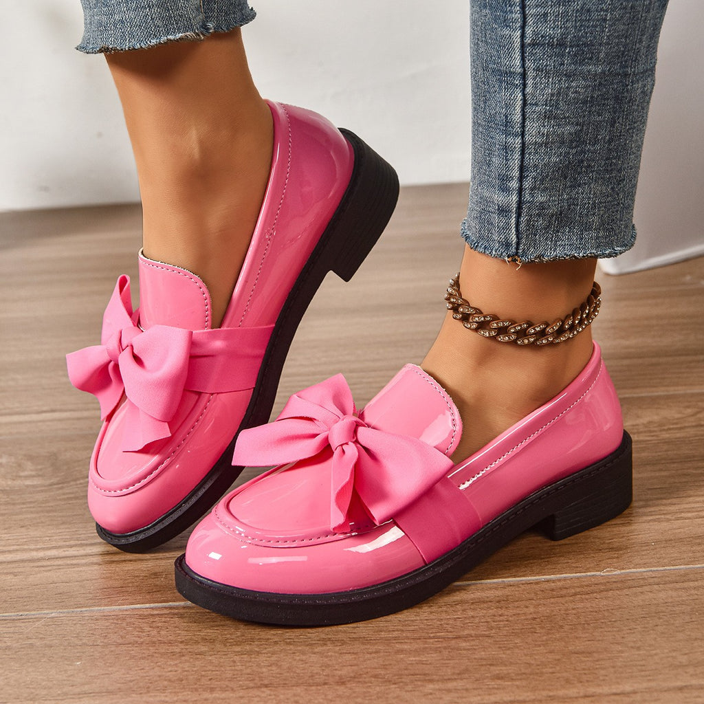 Patent Satin Bow Chunky Sole Loafers