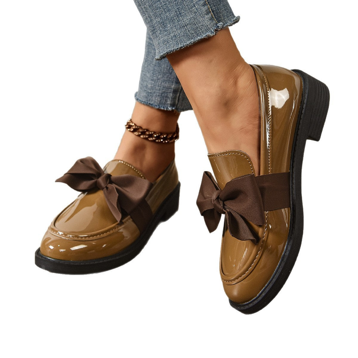 Patent Satin Bow Chunky Sole Loafers