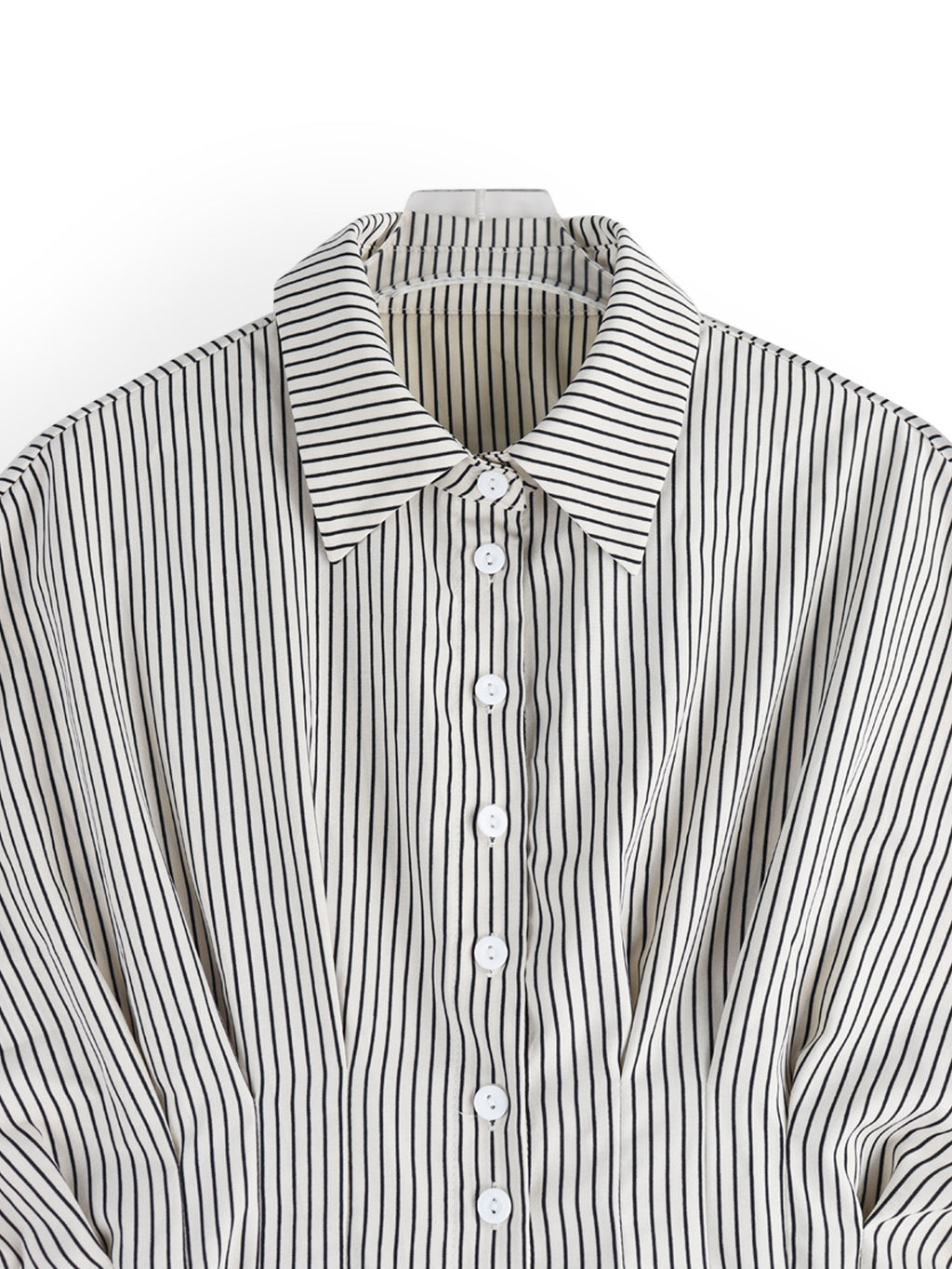 Pinstripe Peplum Blouse With Cinched Waist - Black - 1