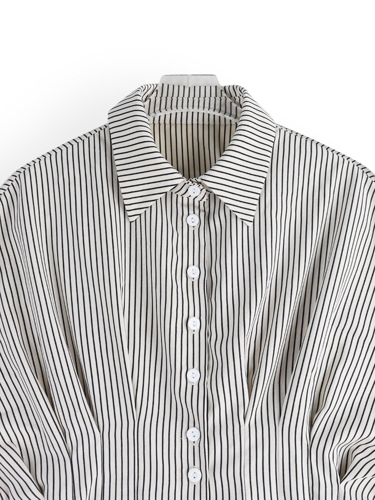 Pinstripe Peplum Blouse With Cinched Waist - Black - 1