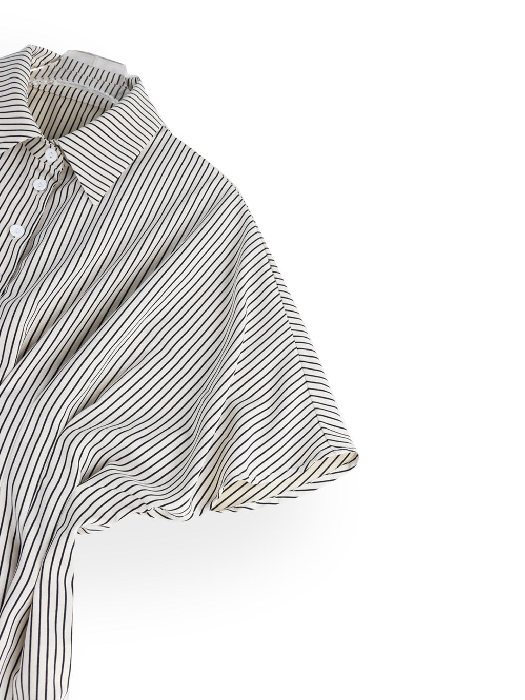 Pinstripe Peplum Blouse With Cinched Waist - Black - 2