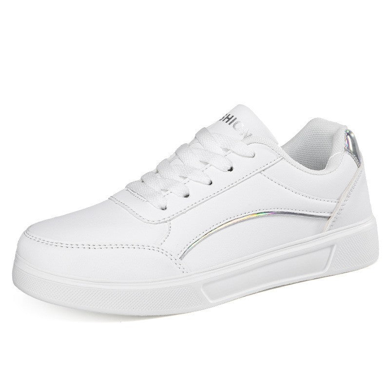 Metallic Trim Lace Up Court Sneakers - White Silver