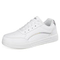 Metallic Trim Lace Up Court Sneakers - White Silver