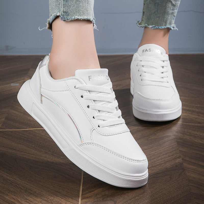 Metallic Trim Lace Up Court Sneakers