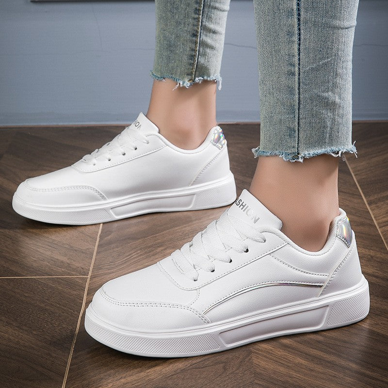 Metallic Trim Lace Up Court Sneakers