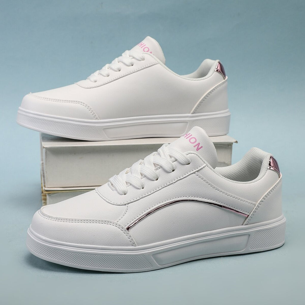 Metallic Trim Lace Up Court Sneakers